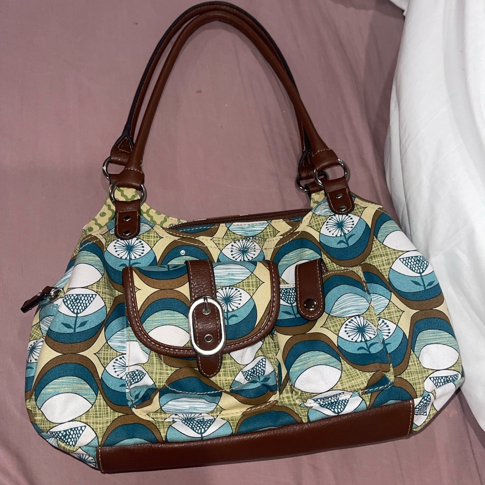 Merona Brown & Teal Patterned Shoulder Bag